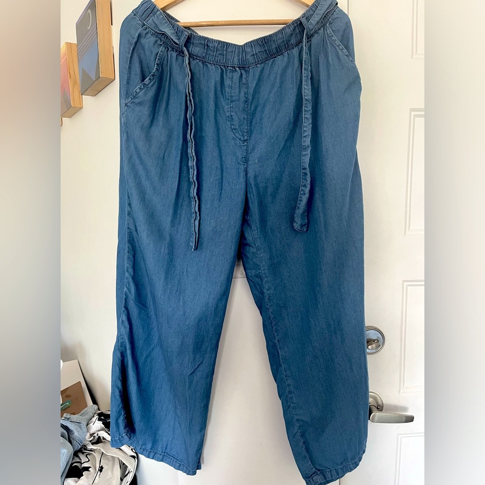 #107 Chambray soft flowy pants with attached ties